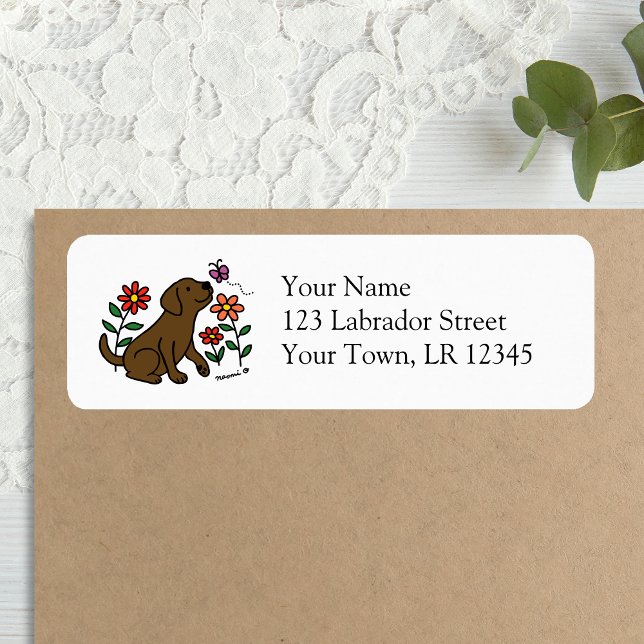 Schokolade Labrador (Chocolate Labrador Cartoon Design Return Address Label for Labrador Owners.  Cute floral design.)