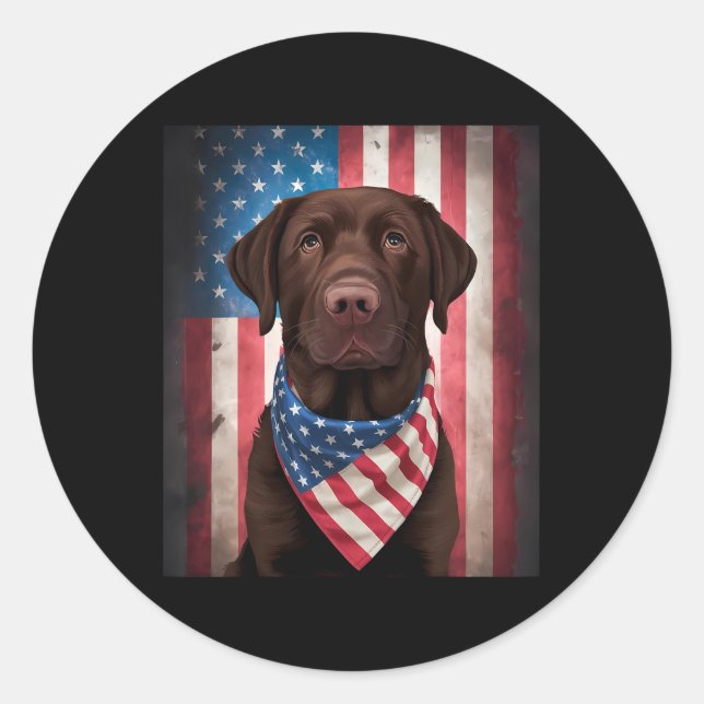 Schokolade Labrador American Flag 4. Juli Hund Runder Aufkleber (Vorderseite)