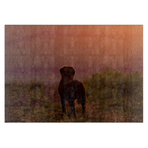 Schokolade Labrador an Sonnenuntergang-hackendem Schneidebrett