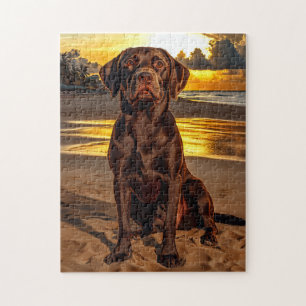 Schokolade Labrador bei Sunset Puzzle