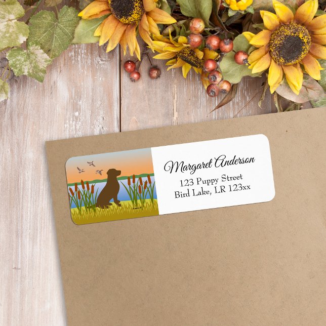 Schokolade Labrador Bird Dog Sunset (Chocolate Labrador Silhouette Design Return Address Label for Labrador Owners.  Bird Dog design.)
