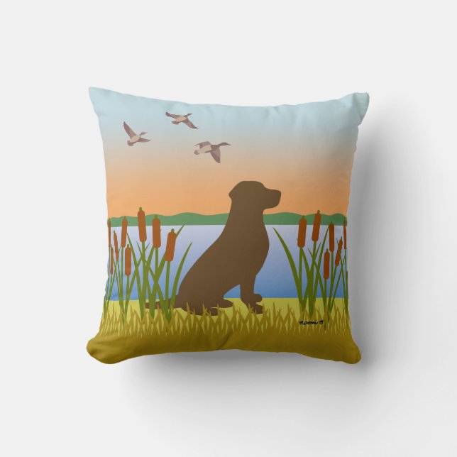Schokolade Labrador Bird Hund Sunset Kissen (Vorderseite)