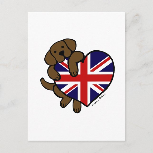 Schokolade Labrador Britisches Herz Postkarte (Vorderseite)