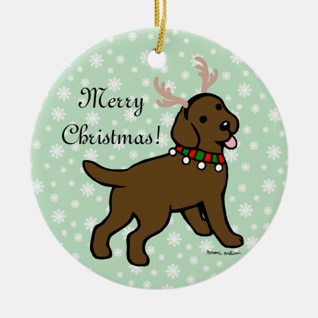 Schokolade Labrador Christmas Antlers Keramik Ornament (Vorne)