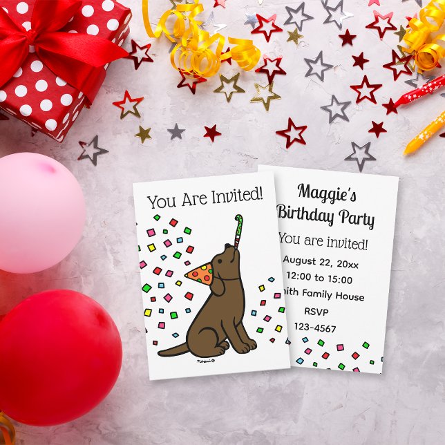Schokolade Labrador Confetti Geburtstagspartei Einladung (Chocolate Labrador Confetti Birthday Party Invitation for Labrador Owners.  Cartoon art design.)