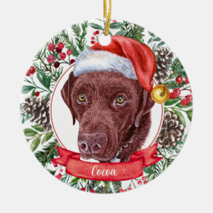 Schokolade Labrador Custom Weihnachtsmannmütze Wei Keramik Ornament
