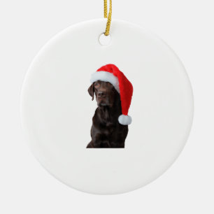 Schokolade Labrador Dog Portrait Weihnachtsmannmüt Keramik Ornament