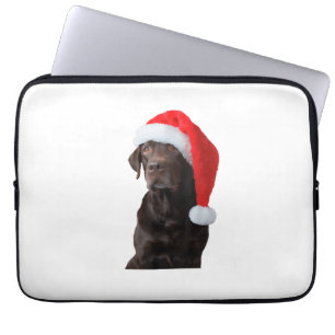 Schokolade Labrador Dog Portrait Weihnachtsmannmüt Laptopschutzhülle