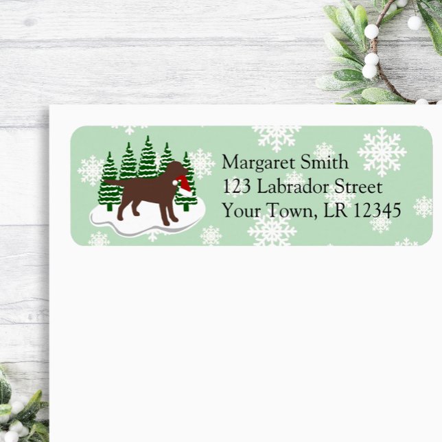Schokolade Labrador Evergreen Rücksendeadresse (Chocolate Labrador Evergreen Silhouette Design Return Address Label for Labrador Owners.)