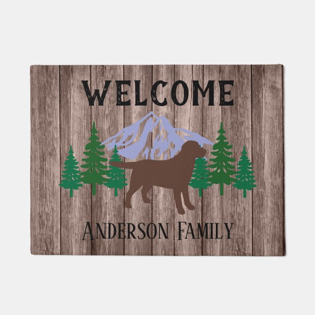 Schokolade Labrador Evergreen Trees Doormat Wood Fußmatte (Vorderseite)