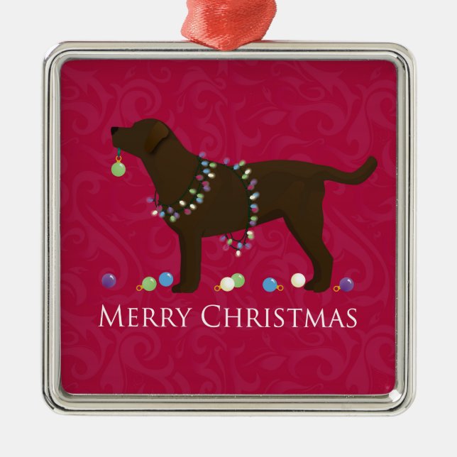 Schokolade Labrador Frohe Weihnachtsgestaltung Ornament Aus Metall (Vorne)