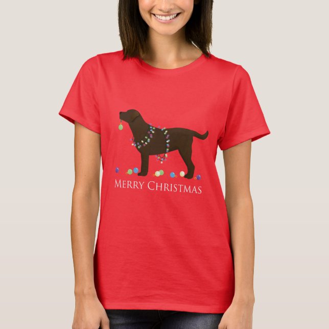 Schokolade Labrador Frohe Weihnachtsgestaltung T-Shirt (Vorderseite)
