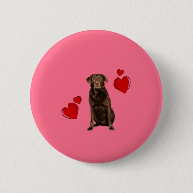 Schokolade Labrador Happy Valentinstag Button (Vorderseite)