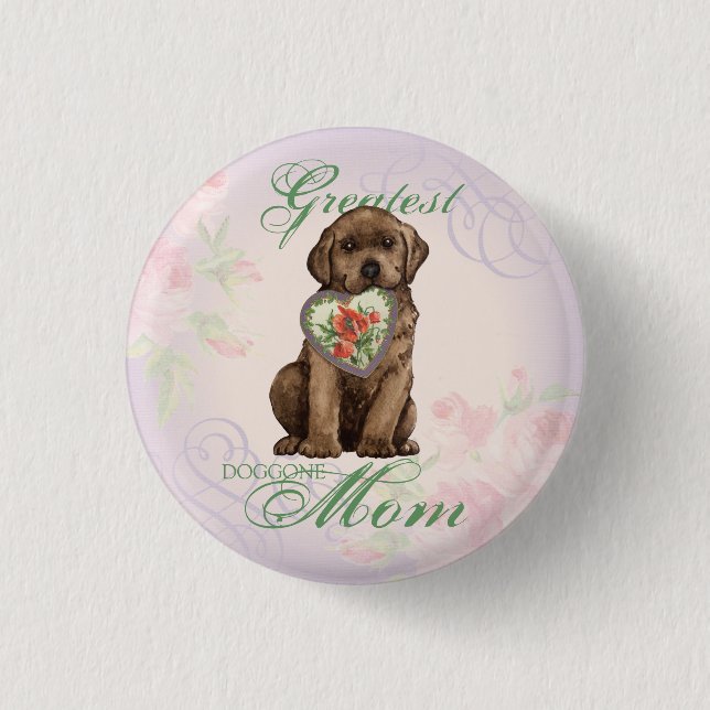 Schokolade Labrador Herz Mama Button (Vorderseite)