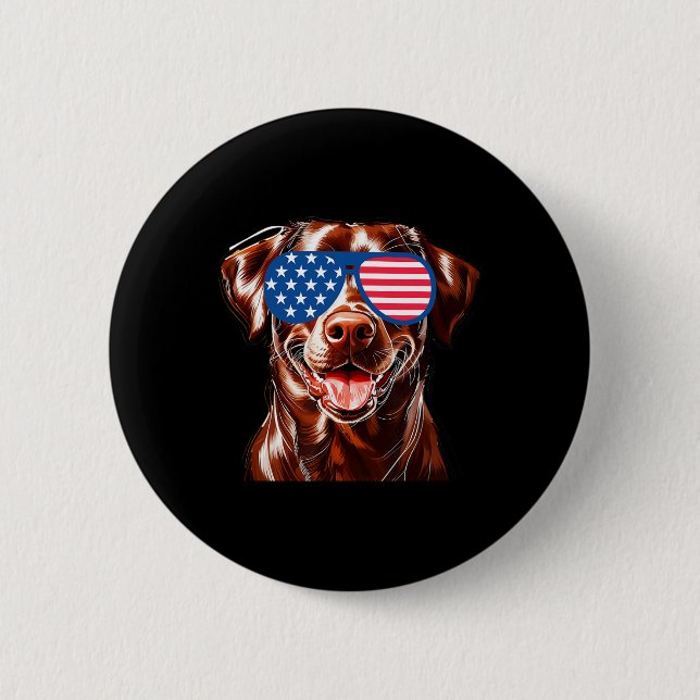 Schokolade Labrador Hund American Flag Patriotic 4 Button (Vorderseite)