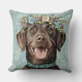 Schokolade Labrador Hund Blue Floral Kissen
