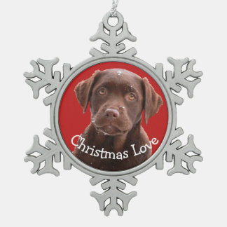 Schokolade Labrador Hund Welpe Haustier Liebe Schneeflocken Zinn-Ornament