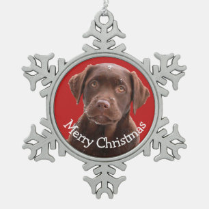Schokolade Labrador Hund Welpe Pet Canine Frohe We Schneeflocken Zinn-Ornament