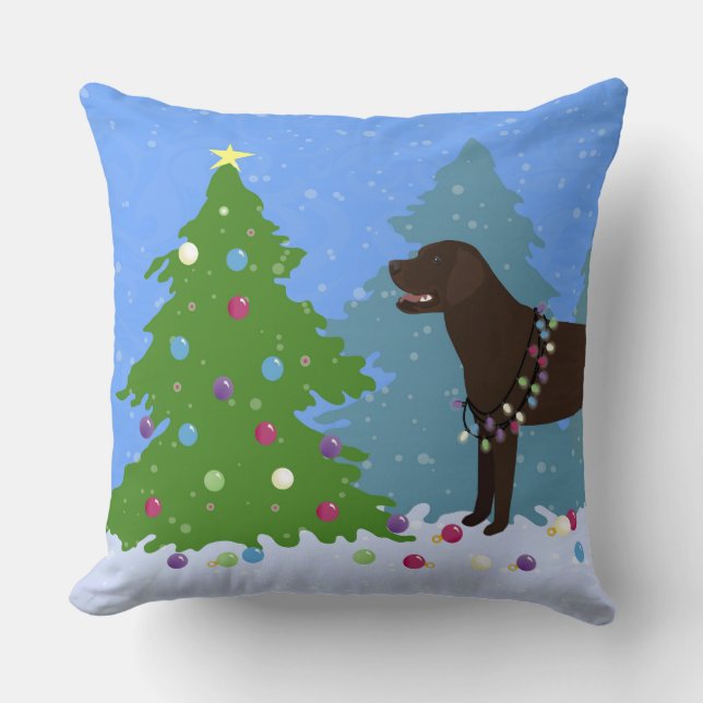 Schokolade Labrador im Wald Dekorieren Weihnachtsb Kissen (Vorderseite)