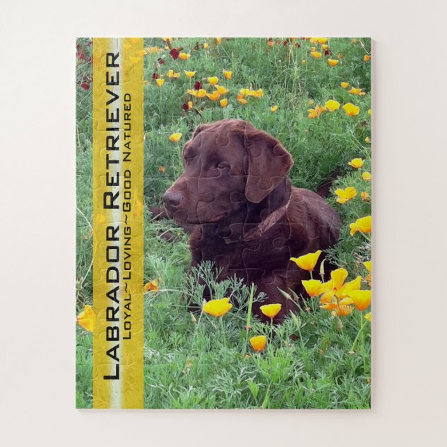 Schokolade Labrador in California Poppy Patch Cust Puzzle (Vertikal)