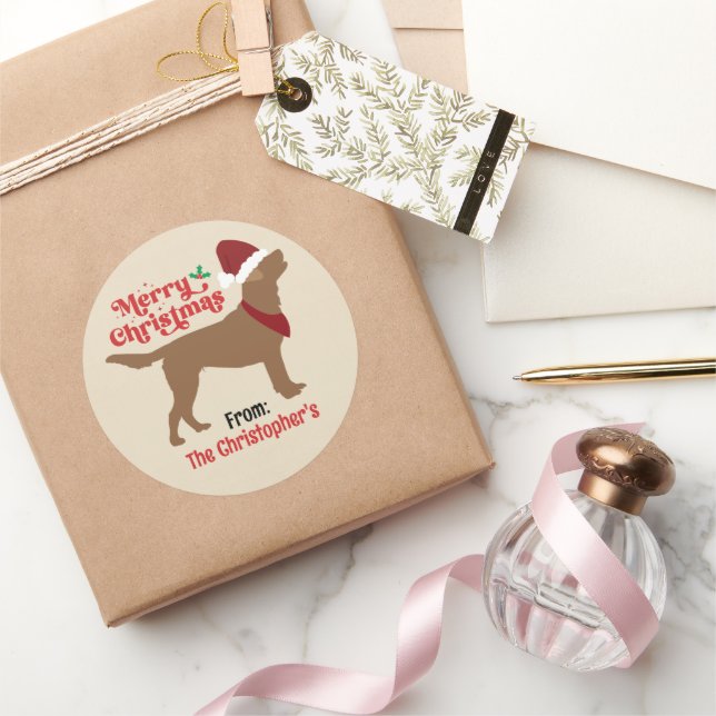 Schokolade Labrador Labrador Frohe Weihnachten Runder Aufkleber (Schenken)