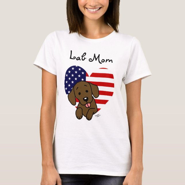 Schokolade Labrador Mama & American Flag T-Shirt (Vorderseite)