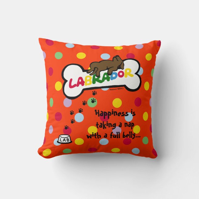 Schokolade Labrador mit einem vollen Bauch Cartoon Kissen (Vorderseite)