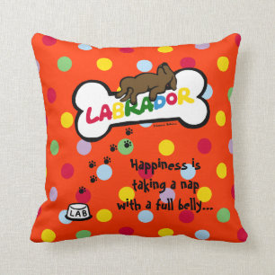 Schokolade Labrador mit einem vollen Bauch Cartoon Kissen