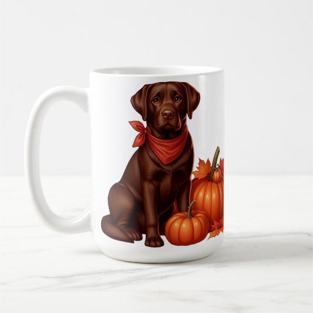 Schokolade Labrador mit Red Bandana von Pumpkins Kaffeetasse (Links)