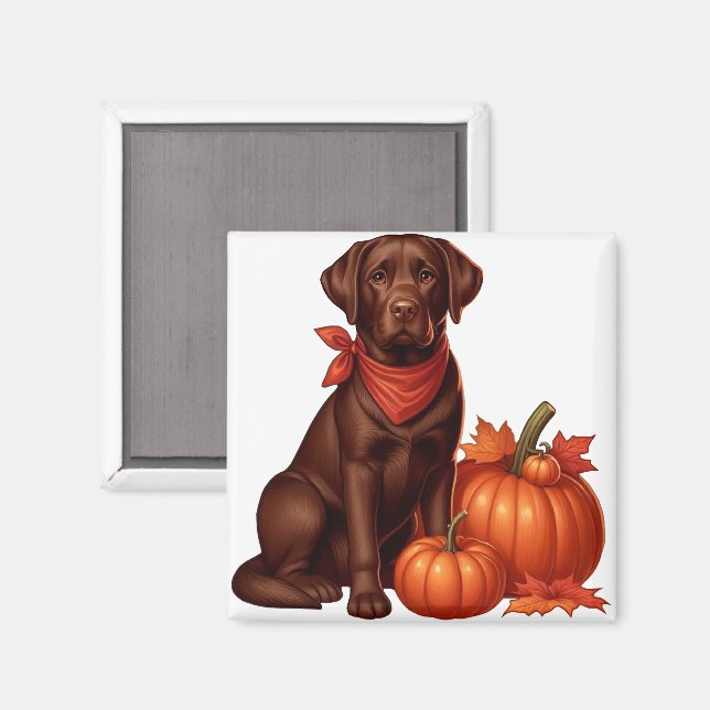 Schokolade Labrador mit Red Bandana von Pumpkins Magnet (Vorderseite/Rückseite)