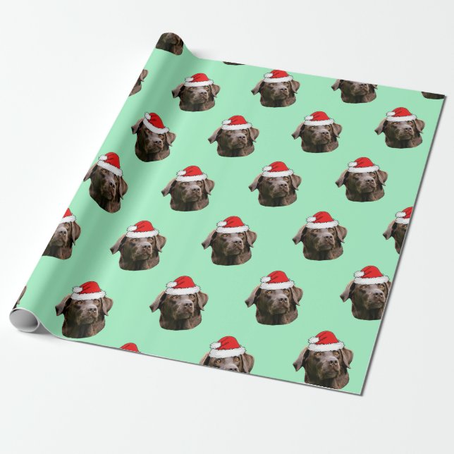 Schokolade Labrador mit Weihnachtsmannmütze Geschenkpapier (Ungerollt)