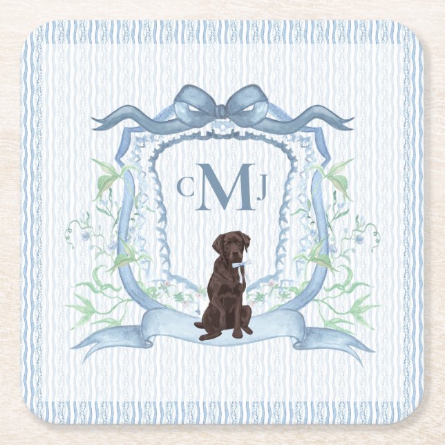 Schokolade Labrador Monogram grandmillennial Rechteckiger Pappuntersetzer (Vorderseite)