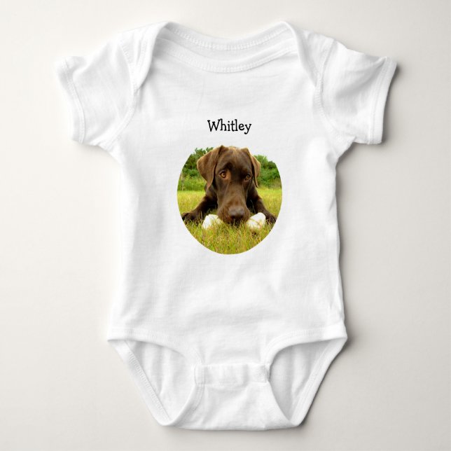 Schokolade Labrador Personalisiert Baby Bodysuit Strampler (Vorderseite)