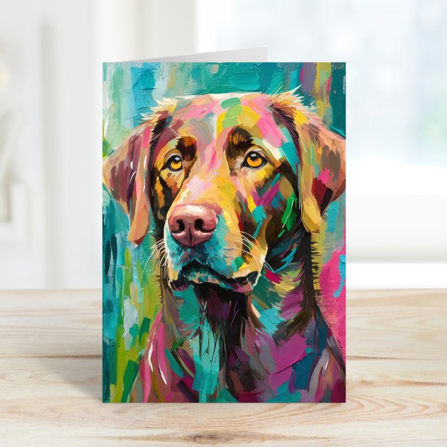 Schokolade Labrador Portrait Farbenfrohe Abstrakte Karte (Von Creator hochgeladen)