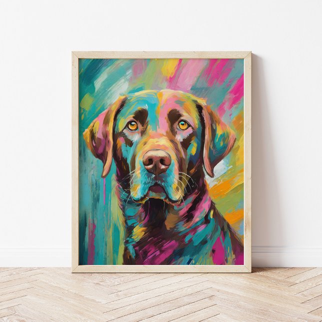 Schokolade Labrador Portrait Farbenfrohe Abstrakte Poster (Von Creator hochgeladen)