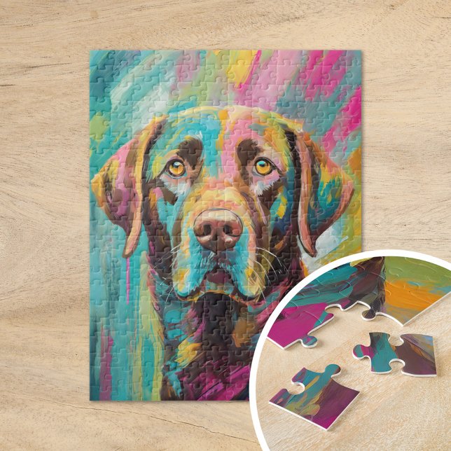 Schokolade Labrador Portrait Farbenfrohe Abstrakte Puzzle (Von Creator hochgeladen)
