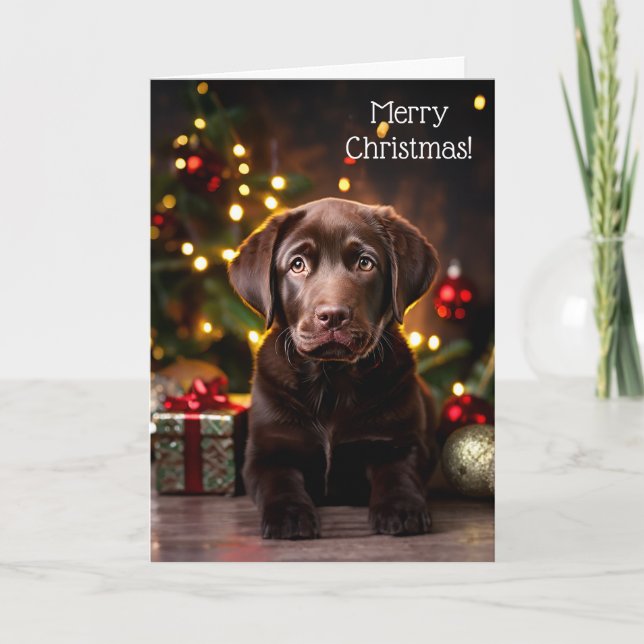 Schokolade Labrador Puppy Dodge Weihnachtskarte Karte (Vorderseite)