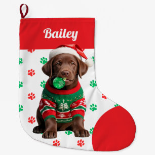 Schokolade Labrador Puppy Sweater Personalisiert Großer Weihnachtsstrumpf