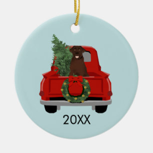 Schokolade Labrador Red Christmas Truck Keramik Ornament