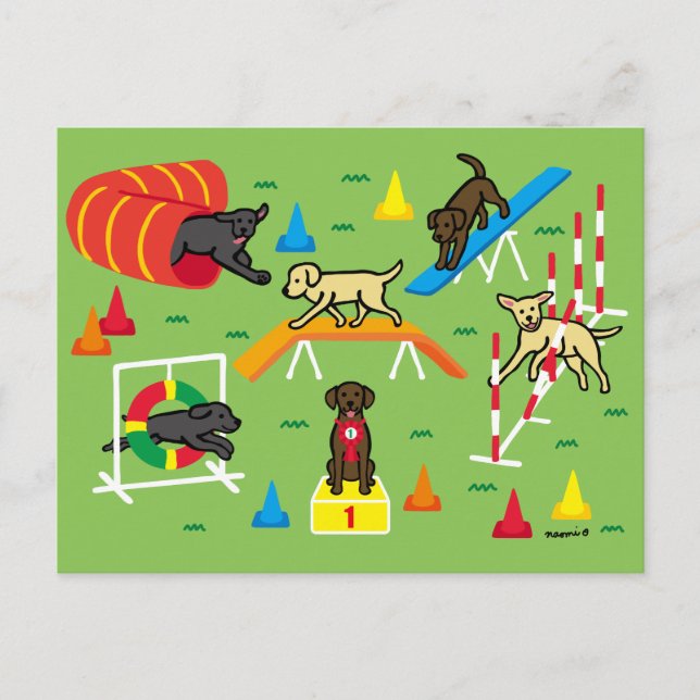 Schokolade Labrador Retriever Agility Cartoon Postkarte (Vorderseite)