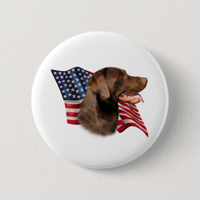 Schokolade Labrador Retriever American Flag Button (Vorderseite)