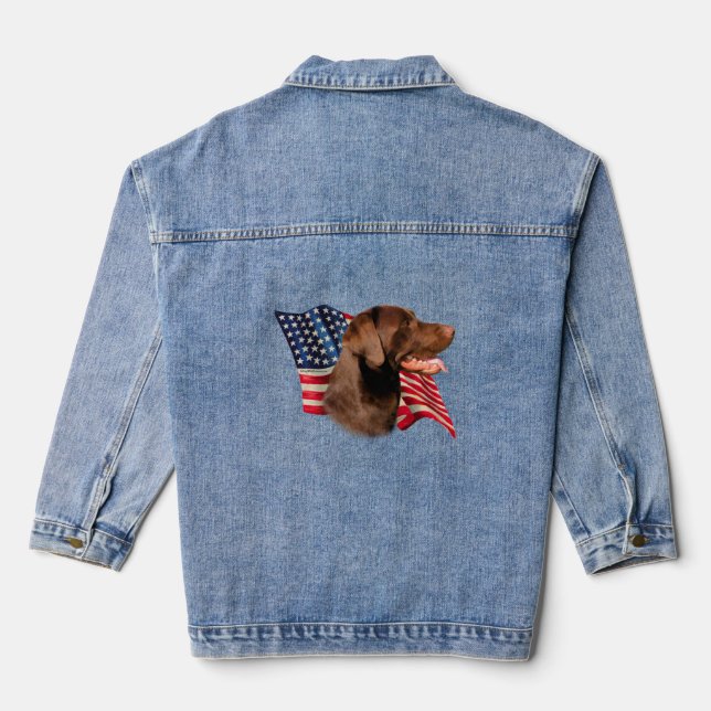 Schokolade Labrador Retriever American Flag Jeansjacke (Rückseite)
