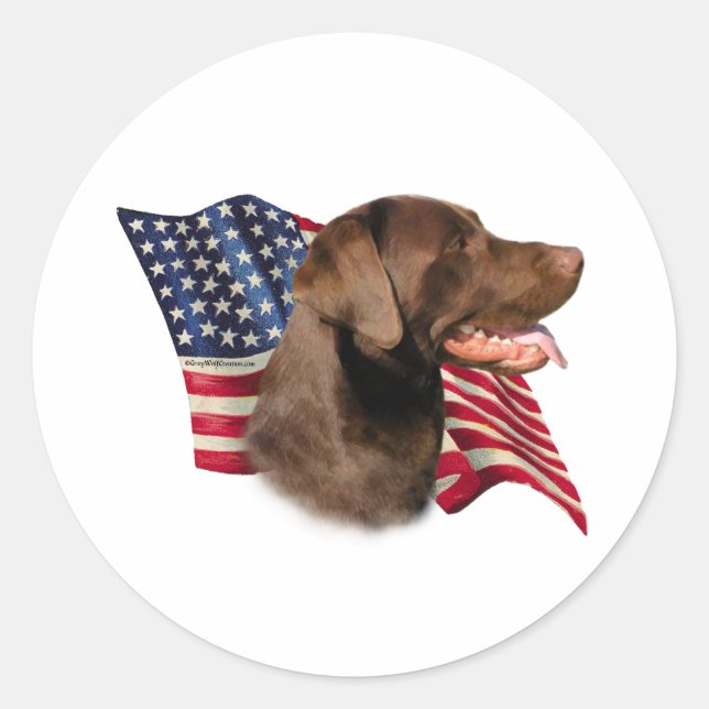 Schokolade Labrador Retriever American Flag Runder Aufkleber (Vorderseite)