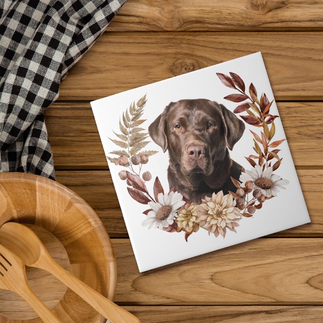 Schokolade Labrador Retriever Autumn Kreath Fliese (Von Creator hochgeladen)