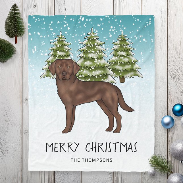 Schokolade Labrador Retriever Blue Snowy Weihnacht Fleecedecke (Von Creator hochgeladen)