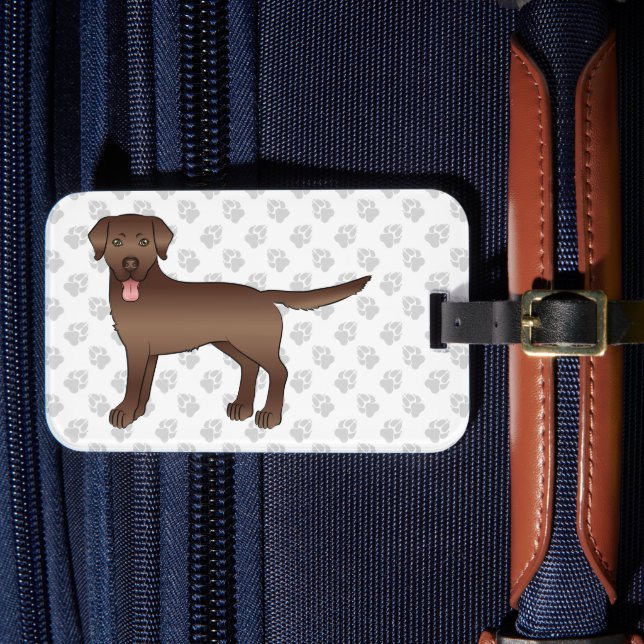 Schokolade Labrador Retriever Cartoon Dog & Text Gepäckanhänger (Vorderseite Insitu 4)