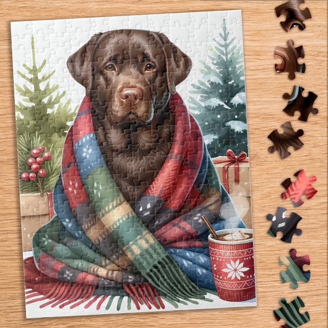 Schokolade Labrador Retriever Cozy Dog Weihnachten Puzzle (Von Creator hochgeladen)