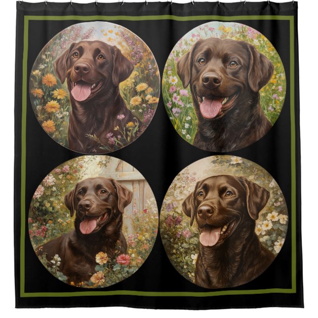 Schokolade Labrador Retriever Dog Black Green Duschvorhang (Vorderseite)