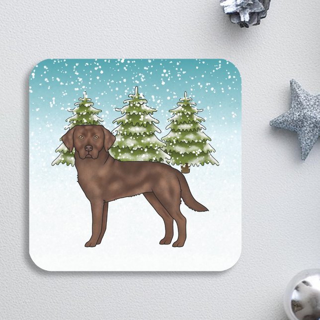 Schokolade Labrador Retriever Dog Blue Christmas Quadratischer Aufkleber (Von Creator hochgeladen)