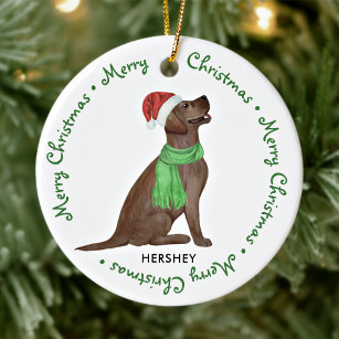 Schokolade Labrador Retriever Dog Frohe Weihnachte Keramik Ornament